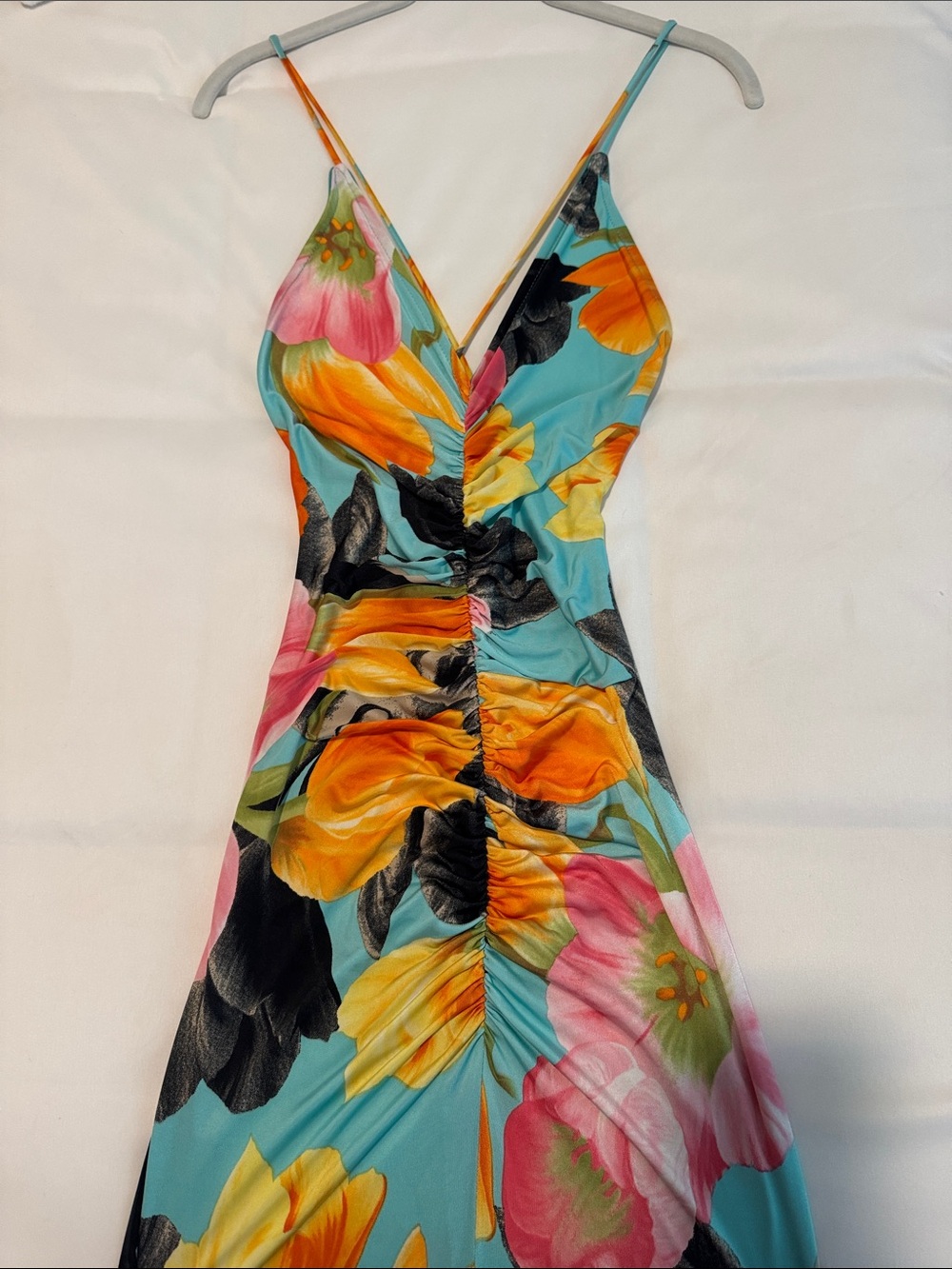 Hot Miami Styles Floral Ruched Fitted Maxi Dress
